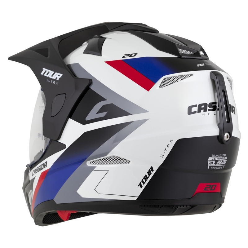 Enduro kiiver Cassida Tour 2.0 X-tra valge-sinine-punane-must musta mati visiiriga