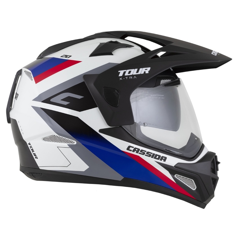 Enduro kiiver Cassida Tour 2.0 X-tra valge-sinine-punane-must musta mati visiiriga