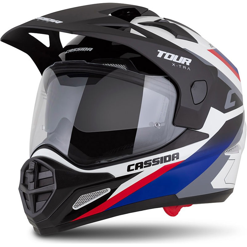 Enduro kiiver Cassida Tour 2.0 X-tra valge-sinine-punane-must musta mati visiiriga