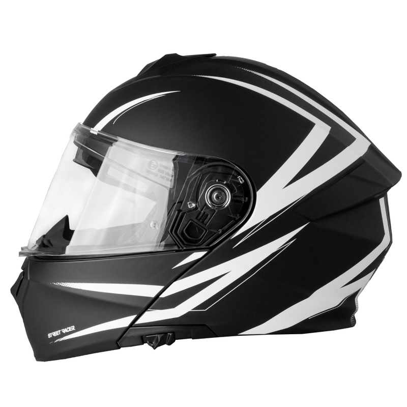 Flip-up mootorratta kiiver Street Racer Fury matt must ja valge