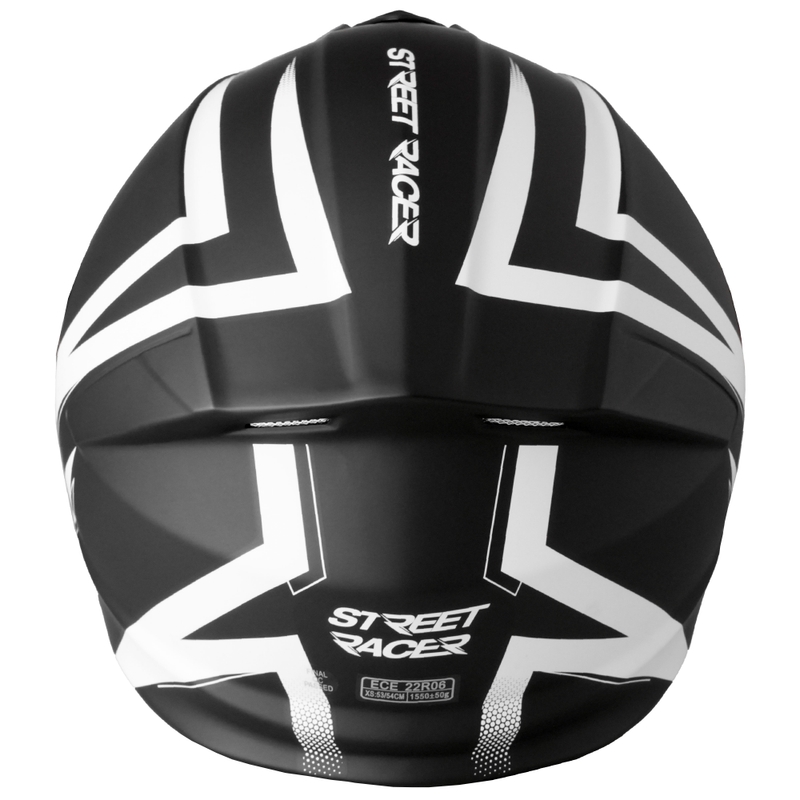 Flip-up mootorratta kiiver Street Racer Fury matt must ja valge