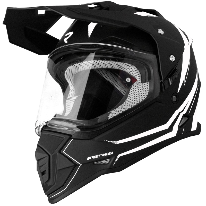 Enduro mootorratta kiiver Street Racer Ignite matt must ja valge