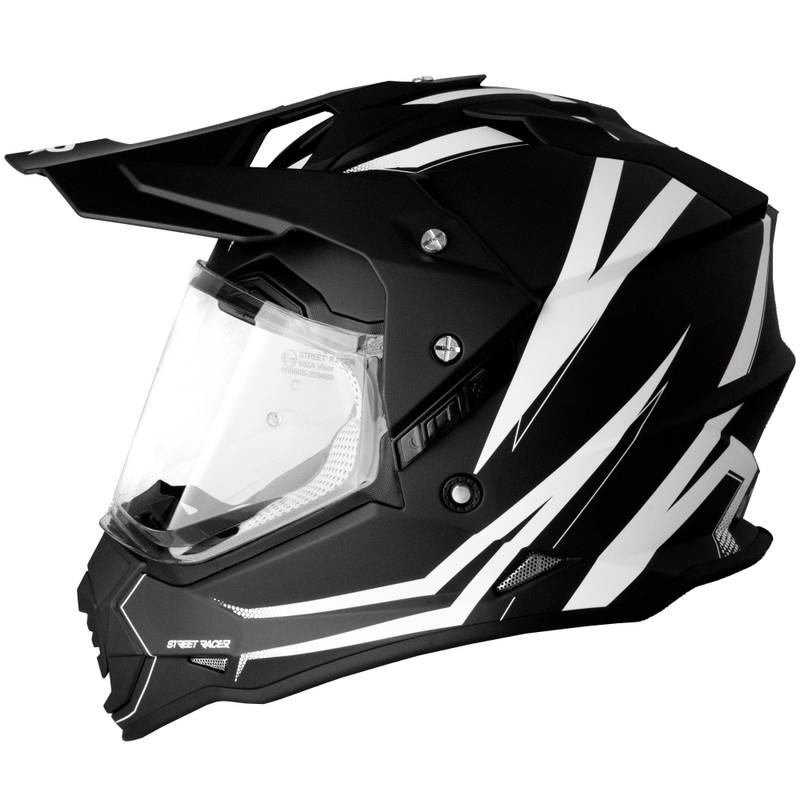 Enduro mootorratta kiiver Street Racer Ignite matt must ja valge