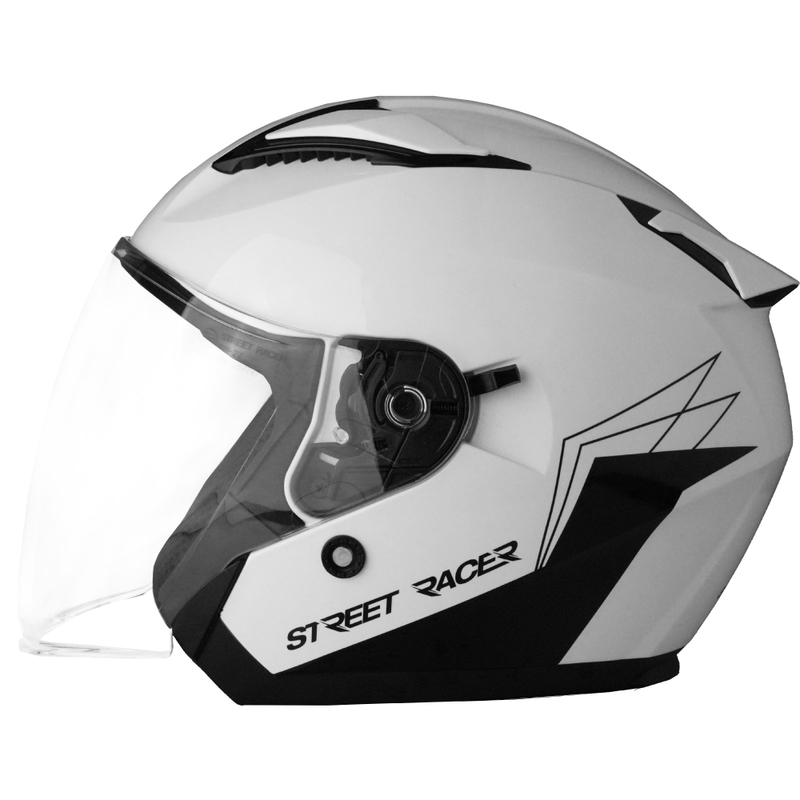 Avatud mootorratta kiiver Street Racer Sonic Gloss White ja Black