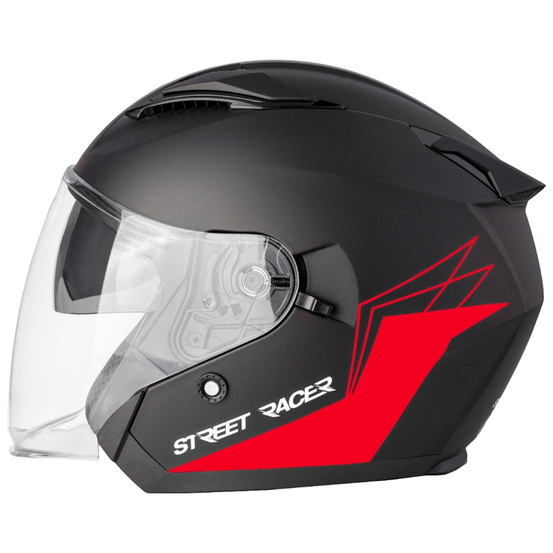 Avatud mootorrattakiiver Street Racer Sonic matt must-punane