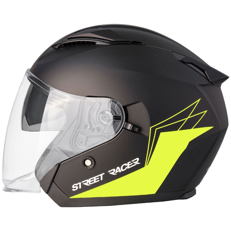 Avatud mootorratta kiiver Street Racer Sonic matt must-fluo kollane