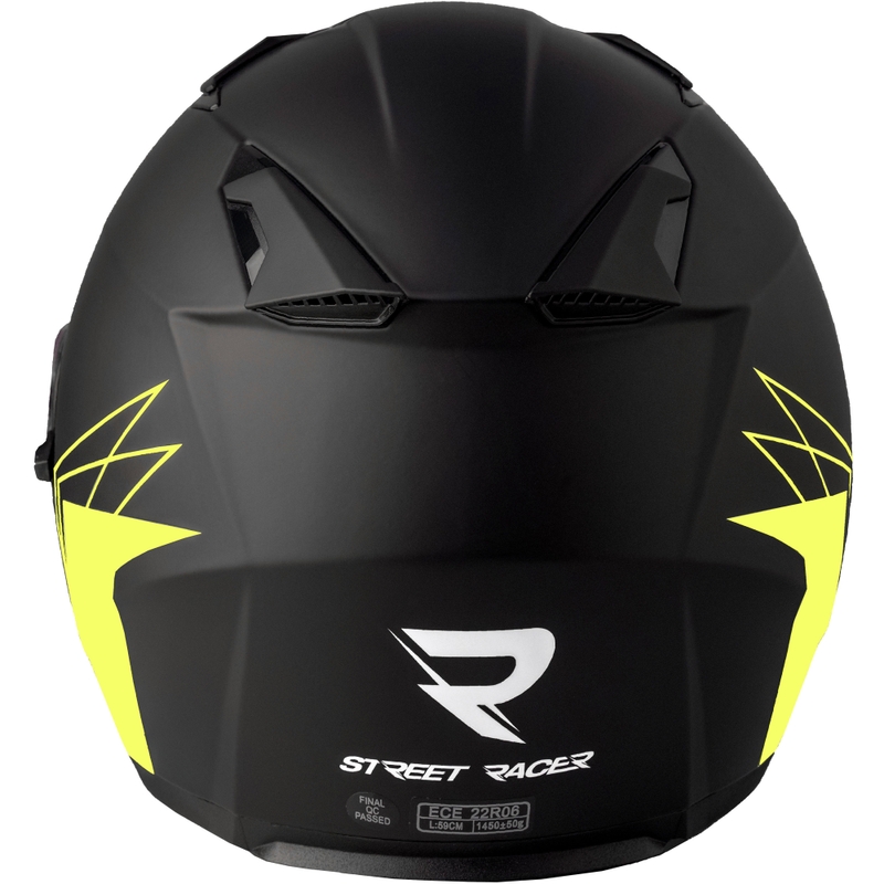 Avatud mootorratta kiiver Street Racer Sonic matt must-fluo kollane