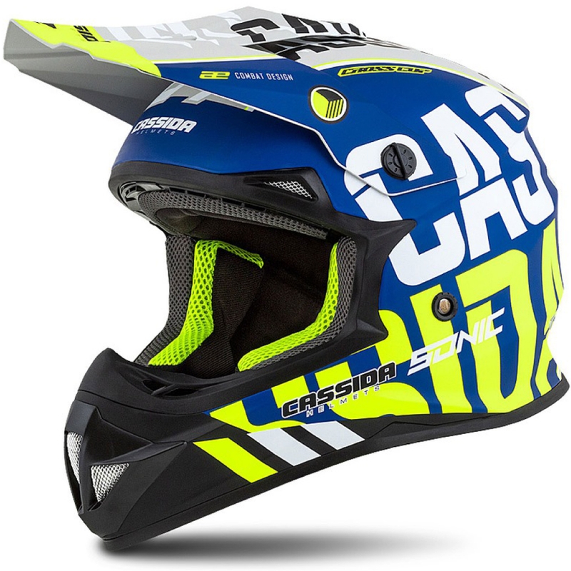 Motokrossi kiiver Cassida Cross Cup Sonic fluo kollane-sinine matt