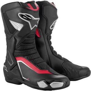 Alpinestars SMX-6 3 must-hõbedased-punased mootorratta saapad