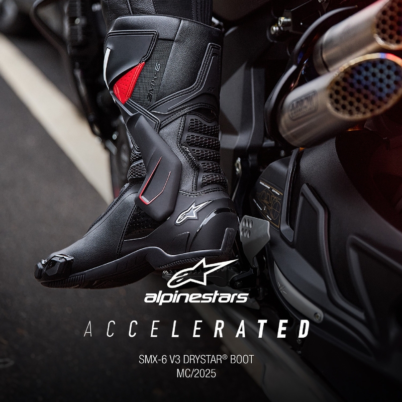 Alpinestars SMX-6 3 Drystar mustad ja punased mootorratta saapad