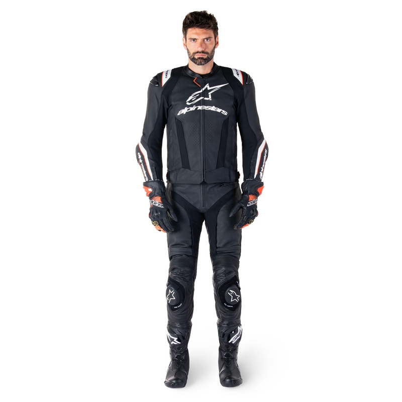 Alpinestars Missile 3 Ignition must-valge nahast mootorratta jakk