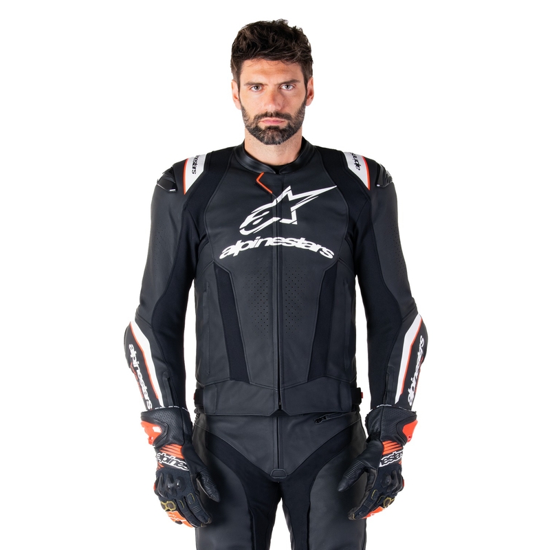 Alpinestars Missile 3 Ignition must-valge nahast mootorratta jakk