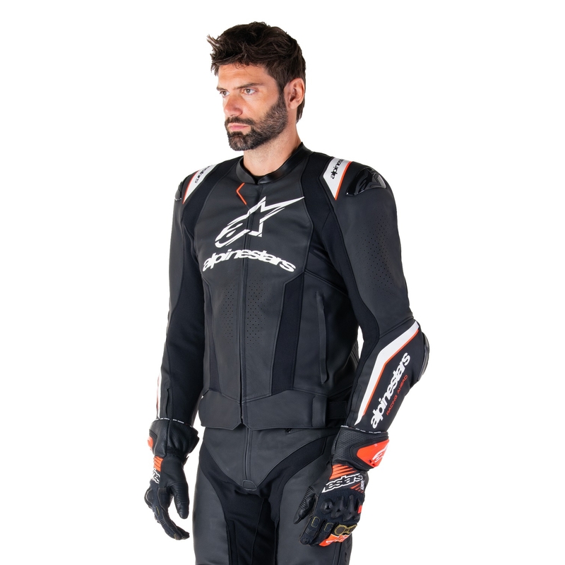 Alpinestars Missile 3 Ignition must-valge nahast mootorratta jakk