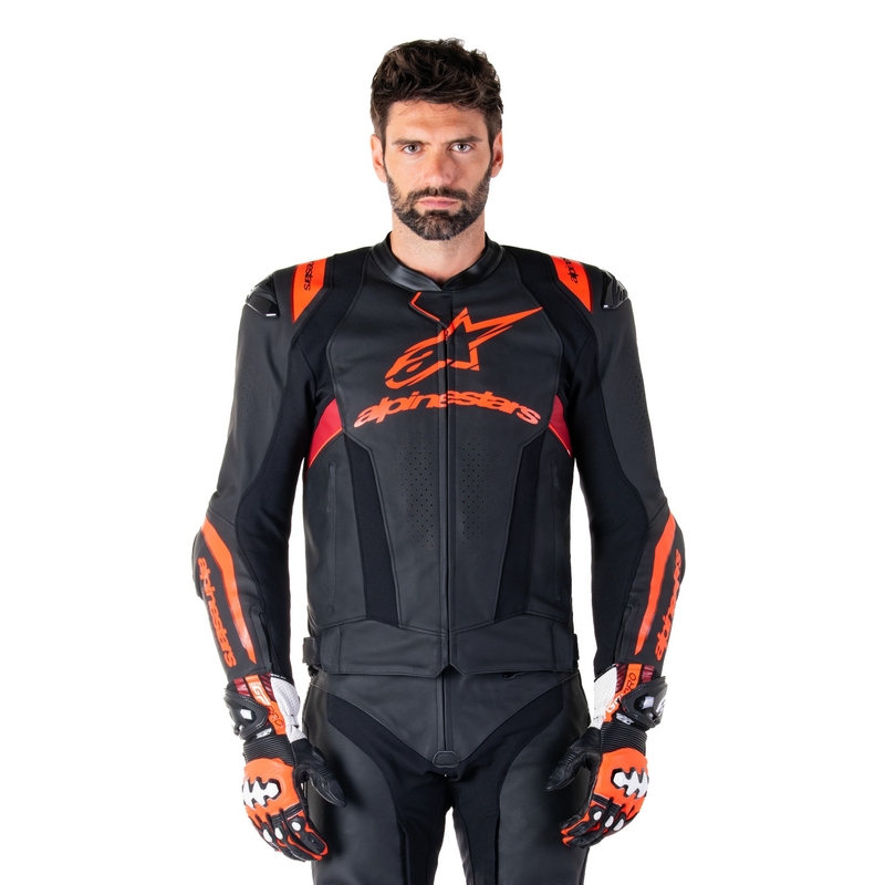 Alpinestars Missile 3 Ignition Black-Fluo Red-Dark Red nahast mootorratta jakk