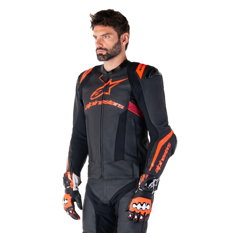 Alpinestars Missile 3 Ignition Black-Fluo Red-Dark Red nahast mootorratta jakk