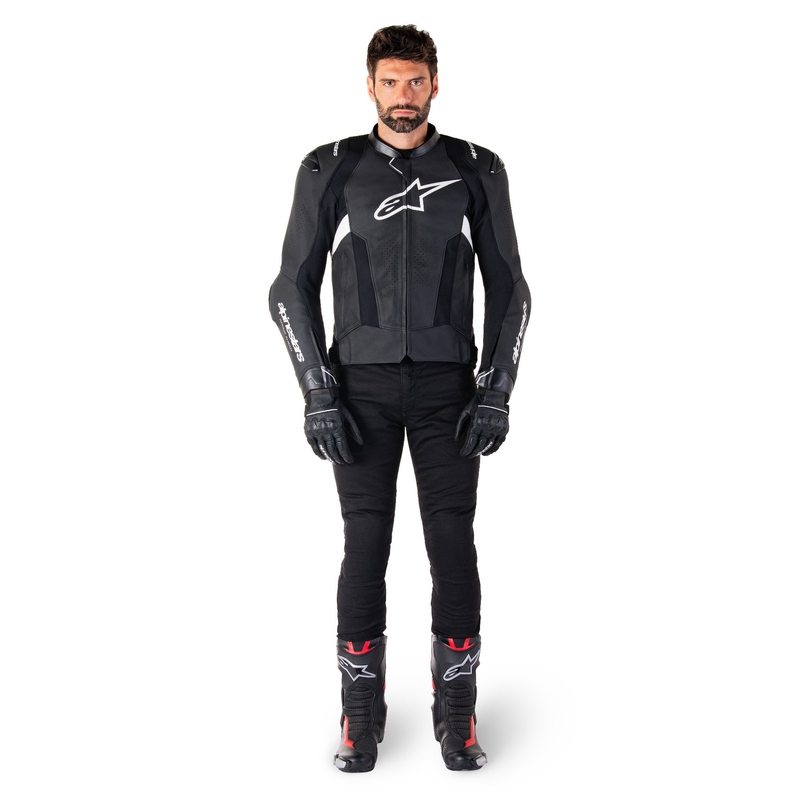 Alpinestars Missile 3 must-valge nahast mootorrattajope