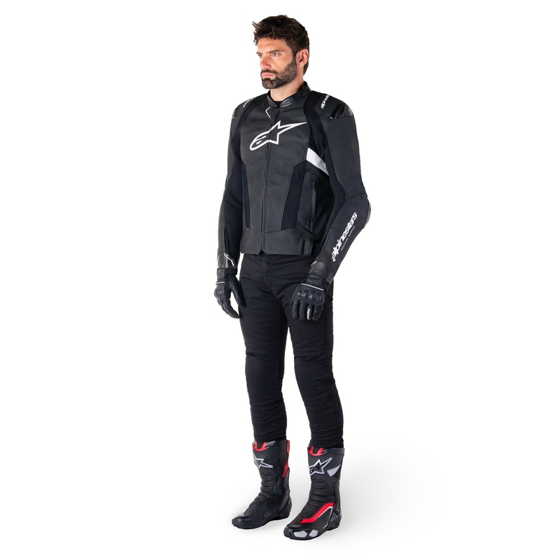 Alpinestars Missile 3 must-valge nahast mootorrattajope