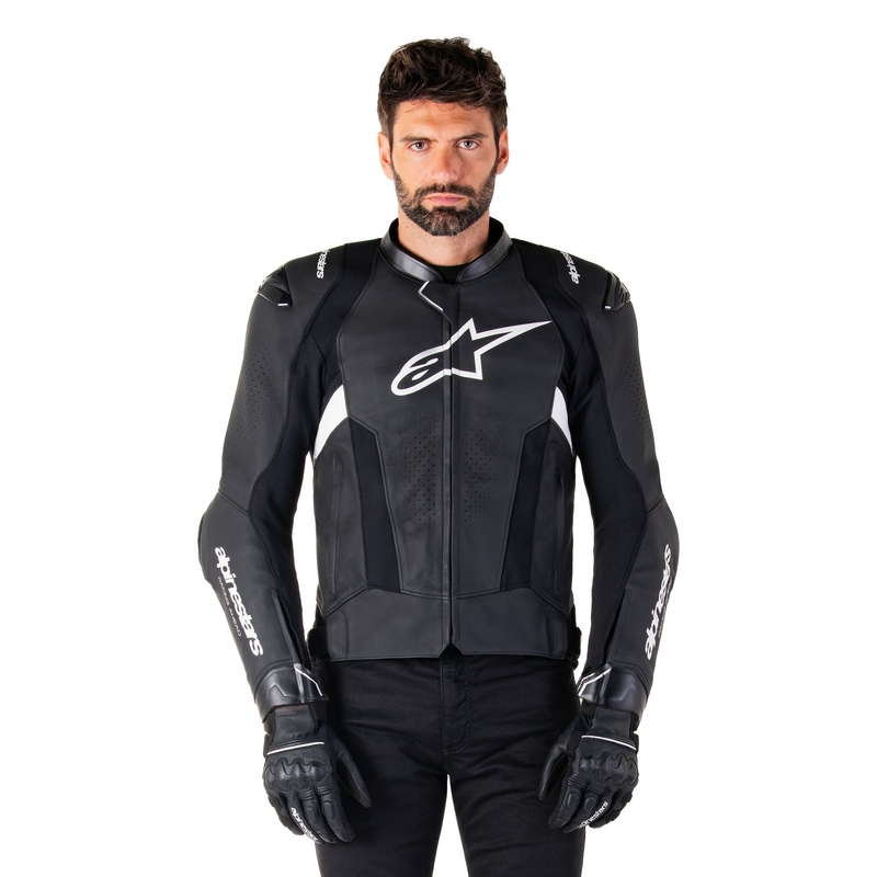 Alpinestars Missile 3 must-valge nahast mootorrattajope