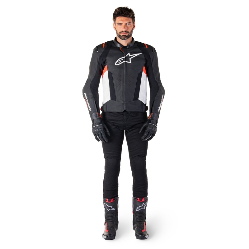 Alpinestars Missile 3 must-valge-fluoripunane nahast mootorratta jope