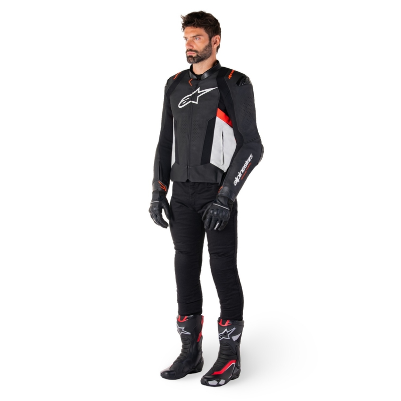 Alpinestars Missile 3 must-valge-fluoripunane nahast mootorratta jope