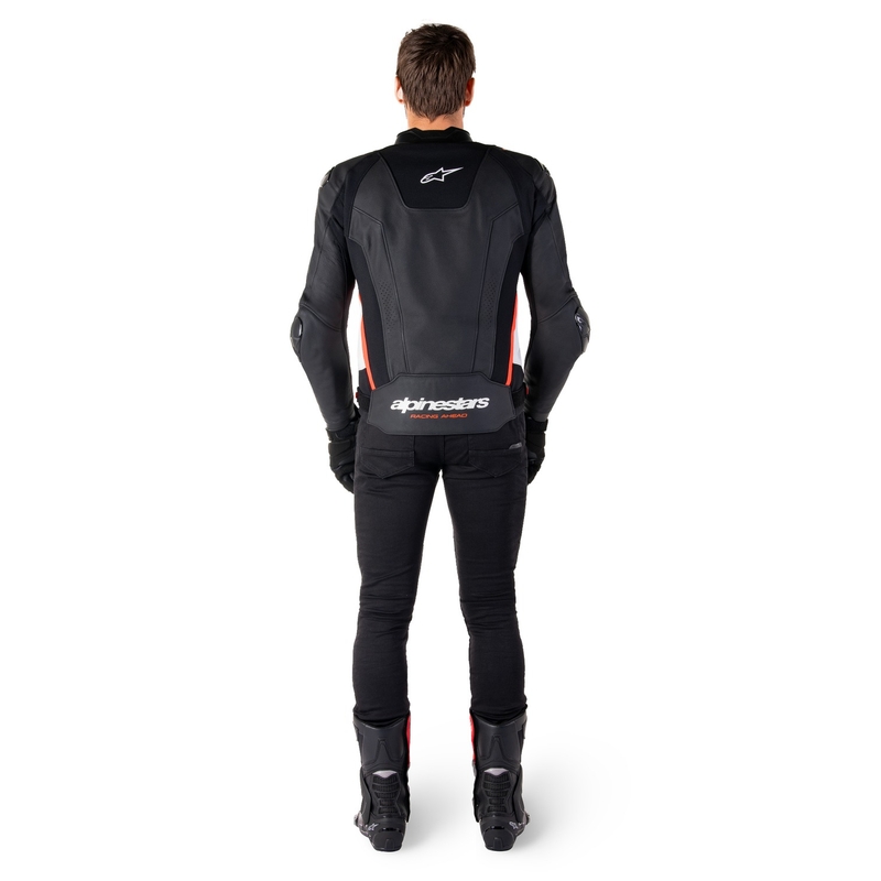 Alpinestars Missile 3 must-valge-fluoripunane nahast mootorratta jope