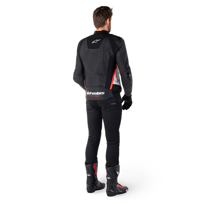 Alpinestars Missile 3 must-valge-fluoripunane nahast mootorratta jope