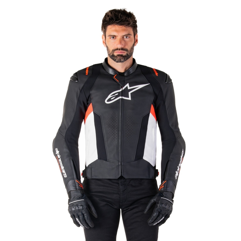 Alpinestars Missile 3 must-valge-fluoripunane nahast mootorratta jope