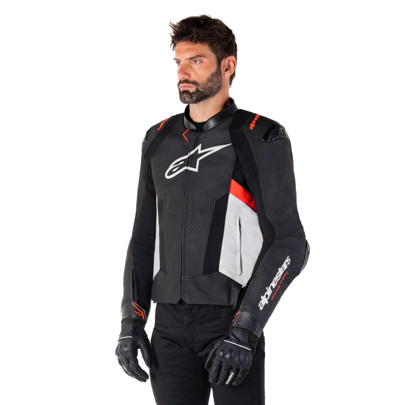 Alpinestars Missile 3 must-valge-fluoripunane nahast mootorratta jope