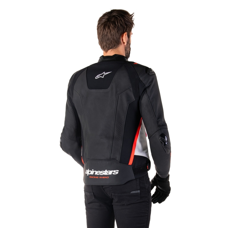 Alpinestars Missile 3 must-valge-fluoripunane nahast mootorratta jope