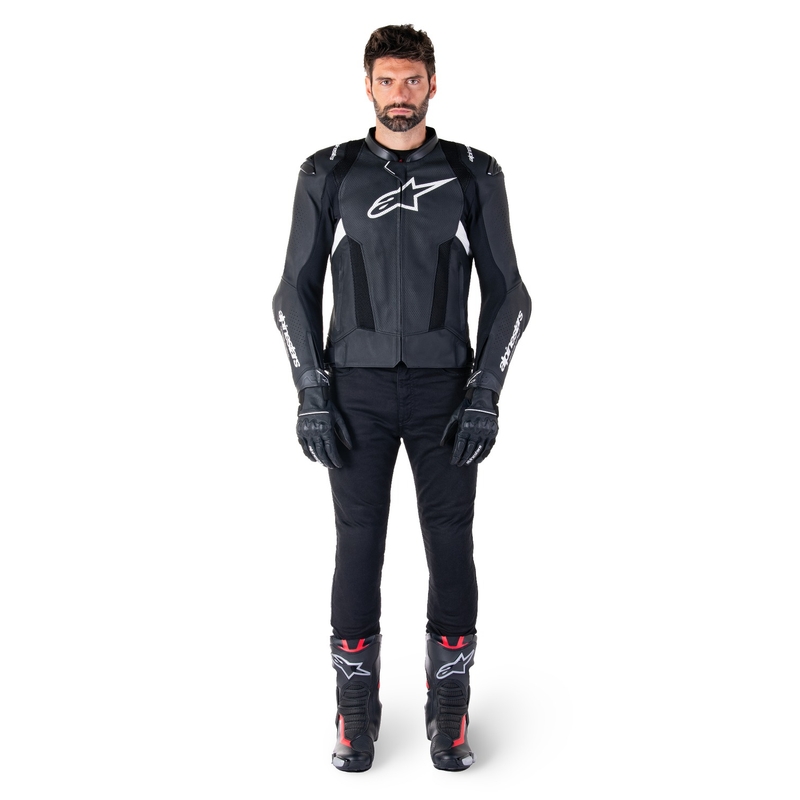 Alpinestars Missile 3 Airflow must-valge nahast mootorratta jope