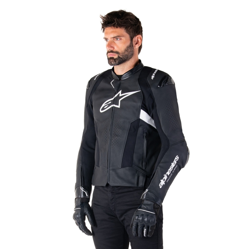 Alpinestars Missile 3 Airflow must-valge nahast mootorratta jope
