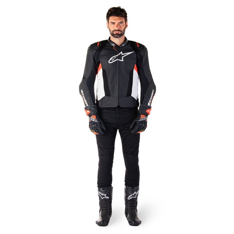 Alpinestars Missile 3 Airflow Black-White-Fluo Red nahast mootorratta jakk