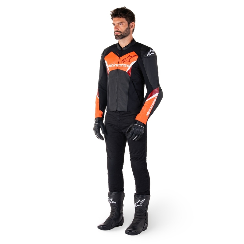 Alpinestars Faster 3 must-fluo punane nahast mootorratta jakk