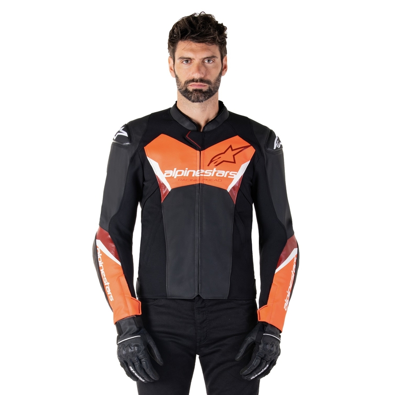 Alpinestars Faster 3 must-fluo punane nahast mootorratta jakk