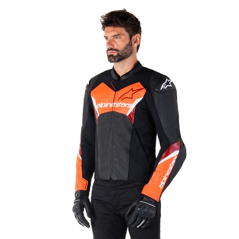Alpinestars Faster 3 must-fluo punane nahast mootorratta jakk