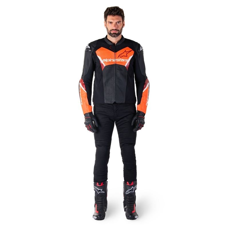 Alpinestars Faster 3 Airflow Black-Fluo Red nahast mootorratta jakk