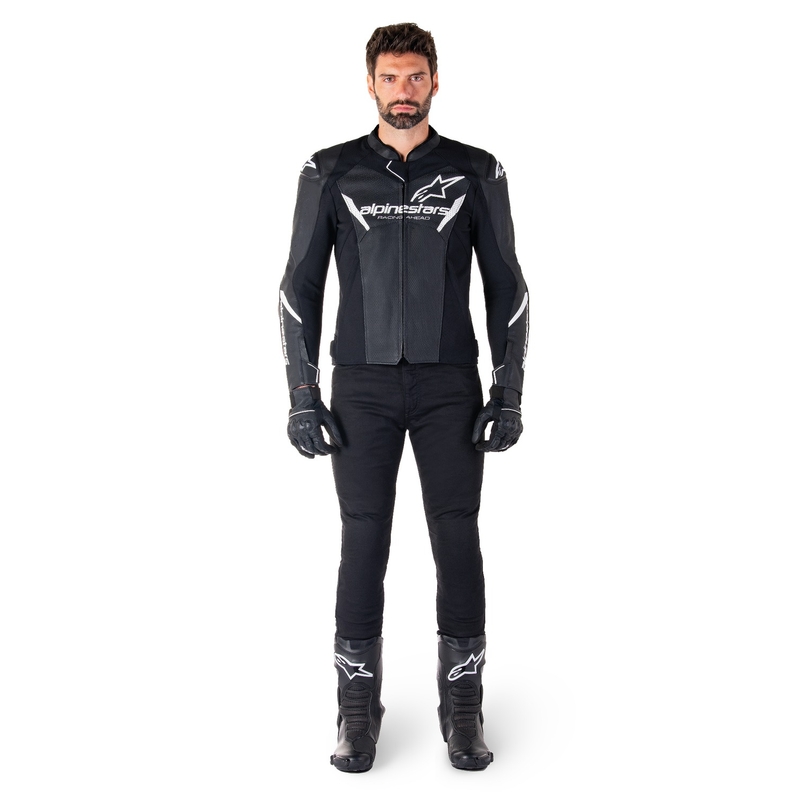 Alpinestars Faster 3 Airflow must-valge nahast mootorratta jope Alpinestars Faster 3 Airflow Must-valge nahast mootorratta jakk
