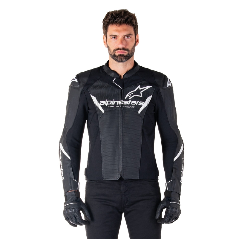 Alpinestars Faster 3 Airflow must-valge nahast mootorratta jope Alpinestars Faster 3 Airflow Must-valge nahast mootorratta jakk