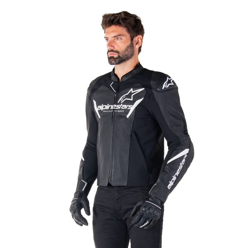 Alpinestars Faster 3 Airflow must-valge nahast mootorratta jope Alpinestars Faster 3 Airflow Must-valge nahast mootorratta jakk