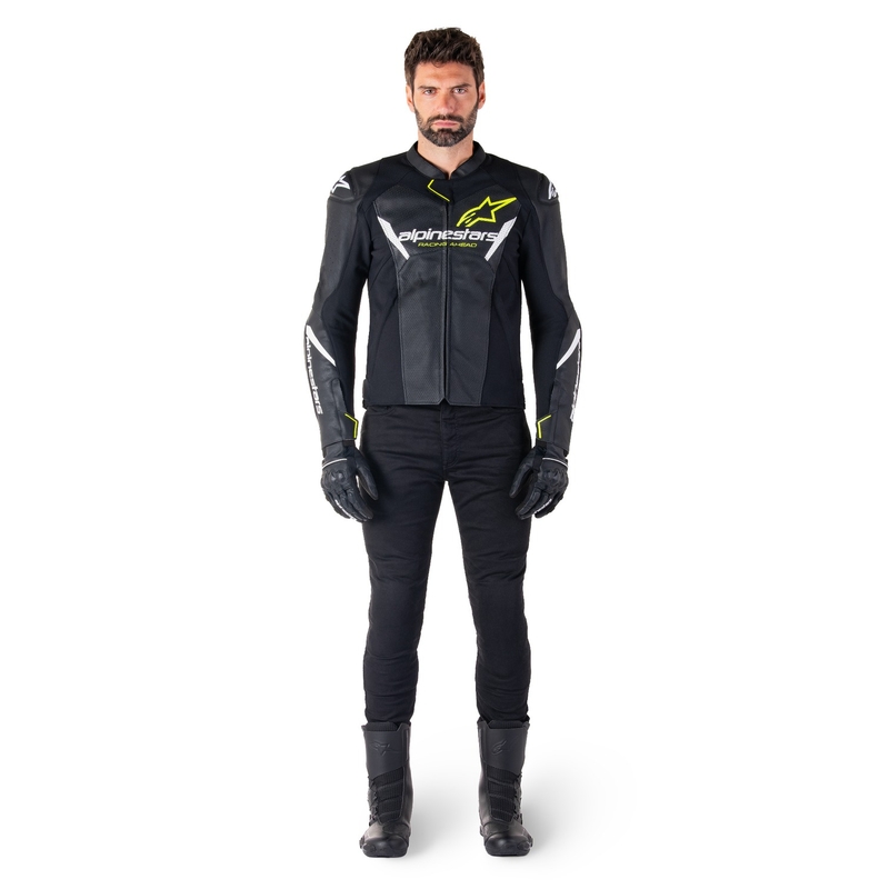 Alpinestars Faster 3 Airflow Black-White-Fluo Yellow nahast mootorratta jakk