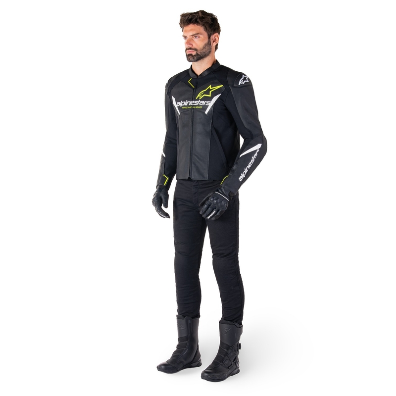 Alpinestars Faster 3 Airflow Black-White-Fluo Yellow nahast mootorratta jakk
