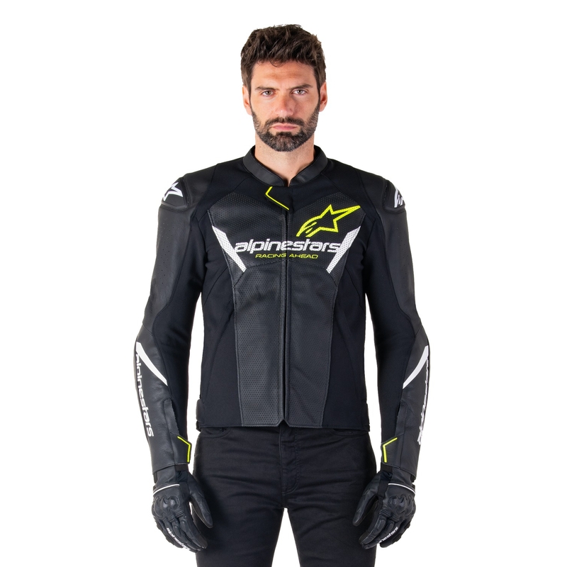 Alpinestars Faster 3 Airflow Black-White-Fluo Yellow nahast mootorratta jakk