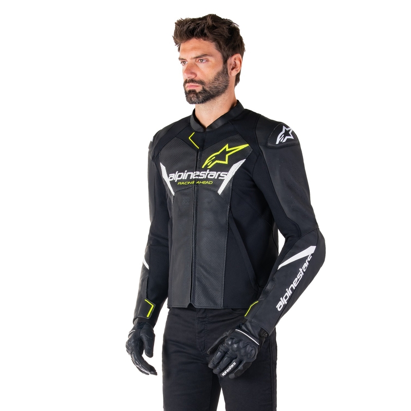Alpinestars Faster 3 Airflow Black-White-Fluo Yellow nahast mootorratta jakk