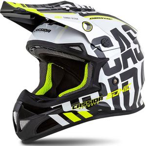 Cassida Cross Cup Sonic motokrossikiiver must-valge-fluo kollane