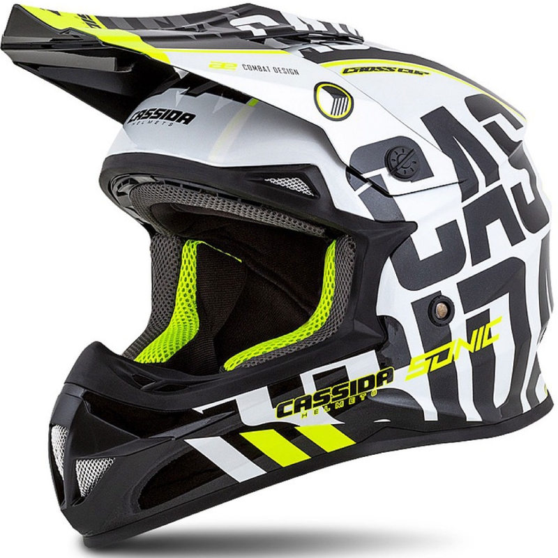 Cassida Cross Cup Sonic motokrossikiiver must-valge-fluo kollane