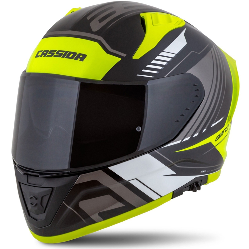 Cassida Aero Drome must-fluo-kollane-valge-hall integreeritud mootorratta kiiver