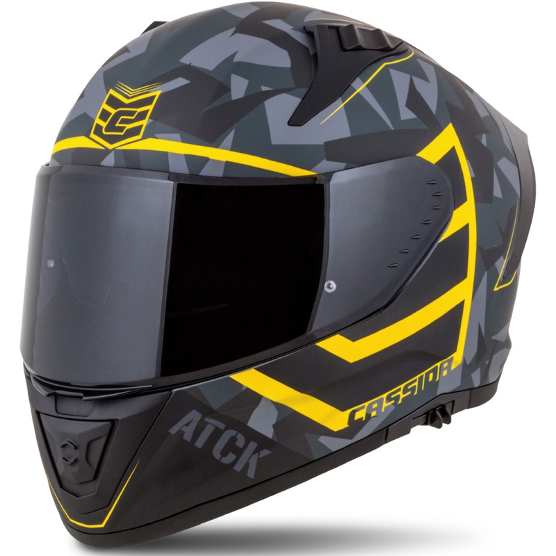 Integreeritud mootorratta kiiver Cassida Aero camo hall-must-fluo kollane