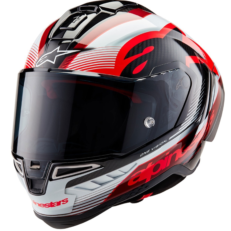 Alpinestars Supertech R-10 Team süsiniku punane ja valge integraalne mootorratta kiiver
