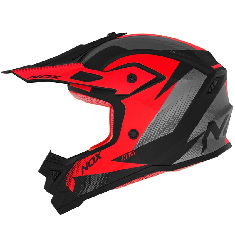 Dětská motokrosová helma NOX N761 MX fluo červeno-černo-šedá