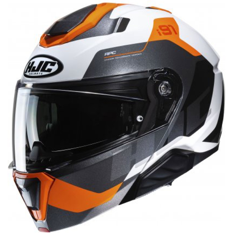HJC i91 Carst MC7 flip-up kiiver must-hall-valge-oranž